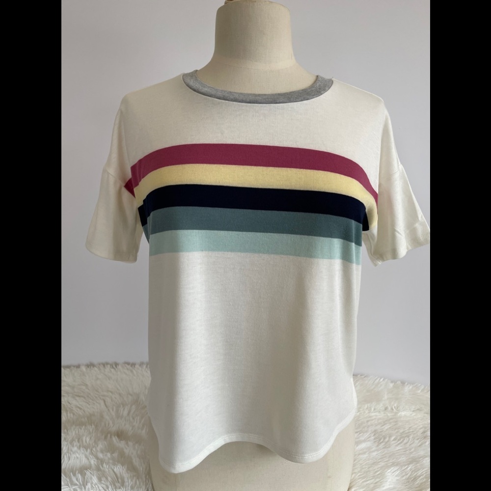 Pink Republic Multi-Colored Stripe T Shirt Medium